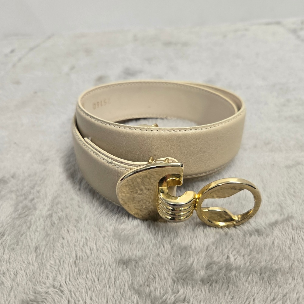 Dame Belt & Bag Cream Leather Vintage Mixed Metal Buckle Belt 25160 SM